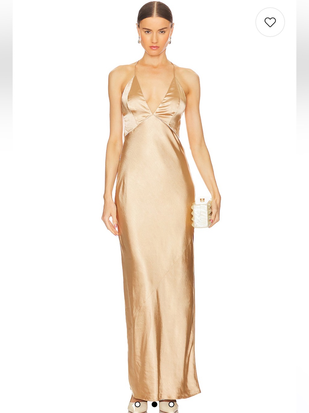 L'Academie imogen Gold Satin Halter V-Neck Maxi Dress